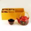 Набор чайный: чайник + 4 пиалы, красный с цветами (1)